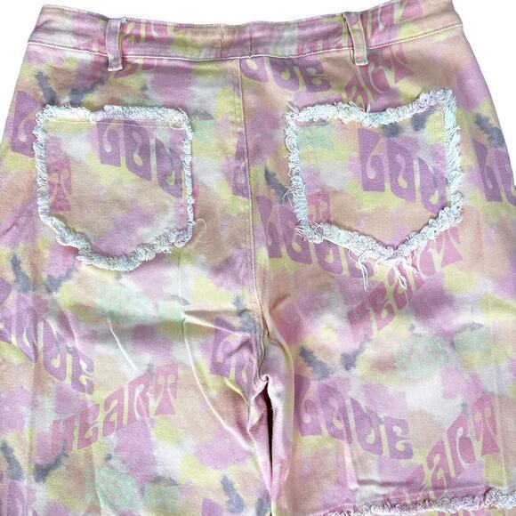 Princess Polly Adore You Straight Wide Leg‎ Print Jeans Raw Hem Size 12 - Picture 7 of 8